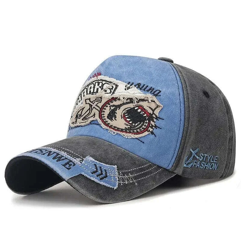Four Seasons Washed Vintage Distressed Curvy Brimmer Cap Men's Women's Fashion Patch Embroidery Sun Cap Adjustable