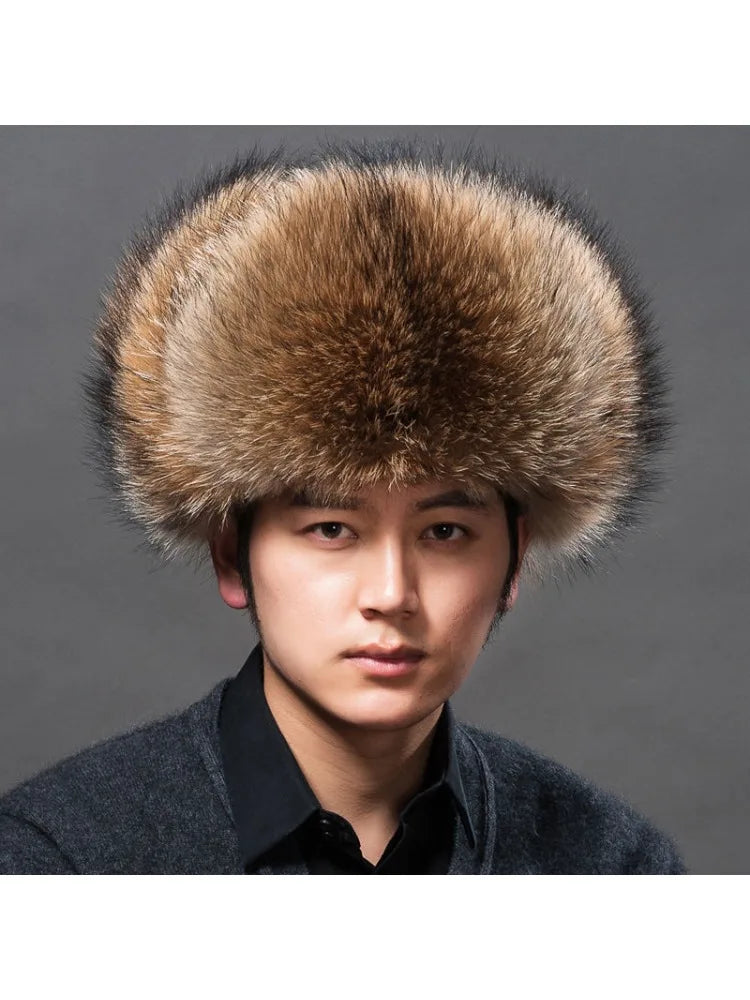 Winter Men Hats Fox Fur Elegant Warm Fine Texture Soft Not Wool Outdoor Working Caps Windproof Thick Europe Earflap Hat Black