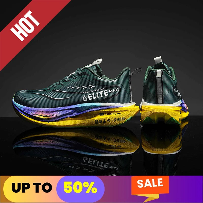 Fluorescence Running Shoes CarbonBoard Marathon Men Sports Breathable Women's Comfortable Athletic Sneakers Soft Wear Resistant