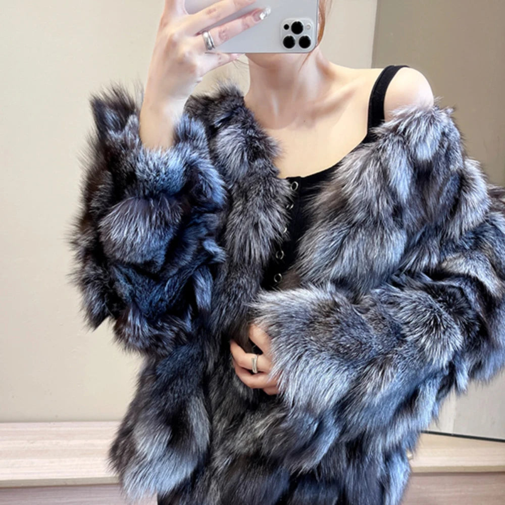 Women winter outdoor fashion real fox fur coat Natural warm fox fur jacket Female luxury 100% genuine fox fur overcoat
