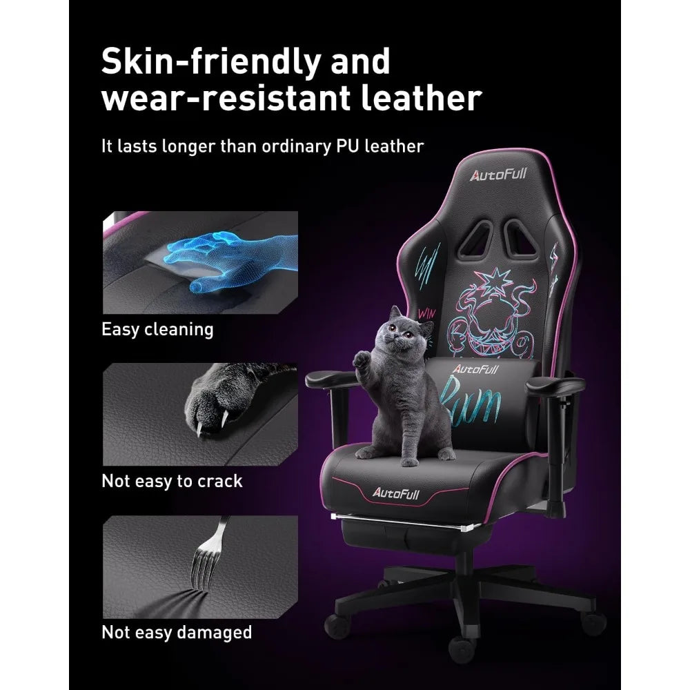 AutoFull C3 Gaming Chair, Ergonomic Wingless Cushion Computer Chair,PU Leather Racing Style Office Chair with Lumbar Support Pil - Kimlud