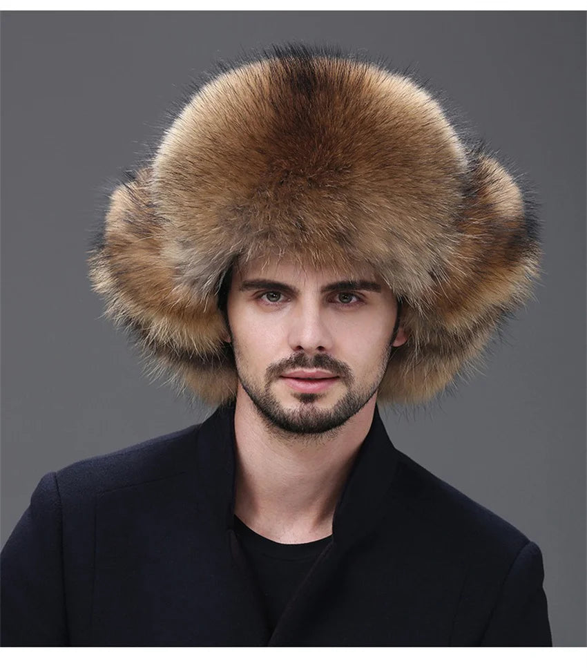 Men Real Fox Fur Beanies Hat Mongolian Hat Unique Process Fox Tail Design Luxury Winter Warm Hats For Fashion Men Bomber Hat