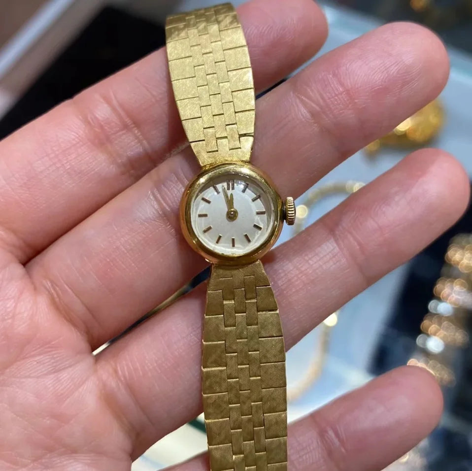 High quality 24K gold no fade brass band women watches diamond small dial square fashion luxury wristwatch for lady retro