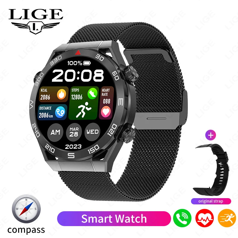 LIGE New NFC Smart Watch Men GPS Tracker Sport Fitness Men Watch For Android IOS Wireless Call ECG+PPG Health Monitor Smartwatch