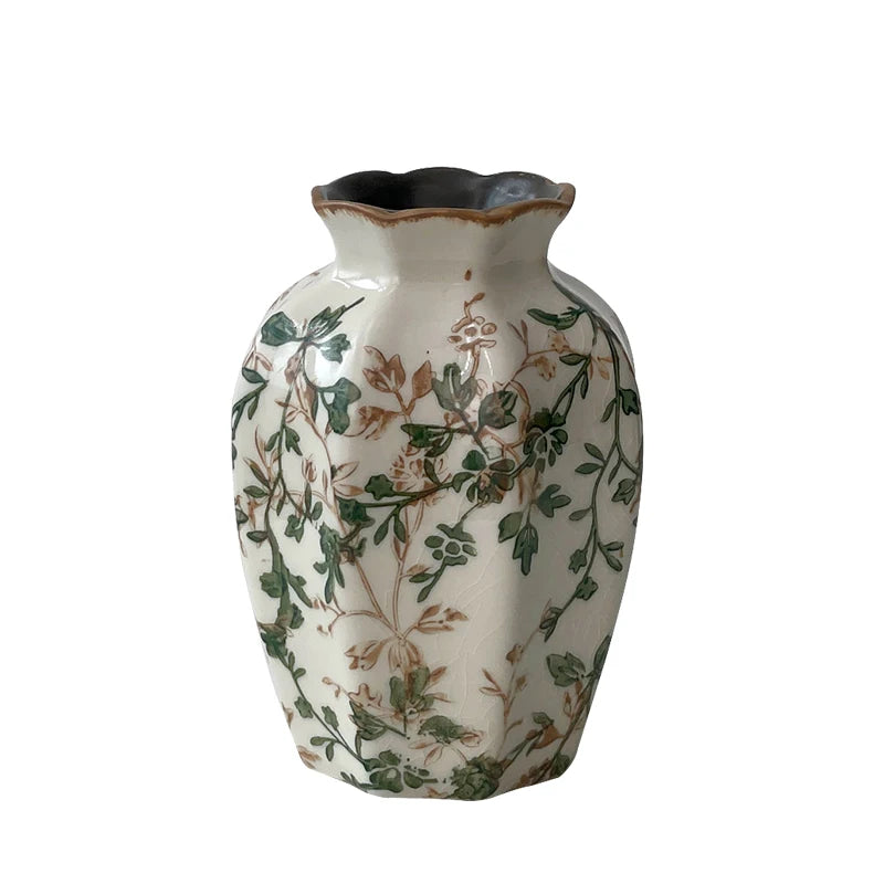 New Chinese pastoral green retro ceramic vase flower arrangement hydroponics living room dining table creative ornament