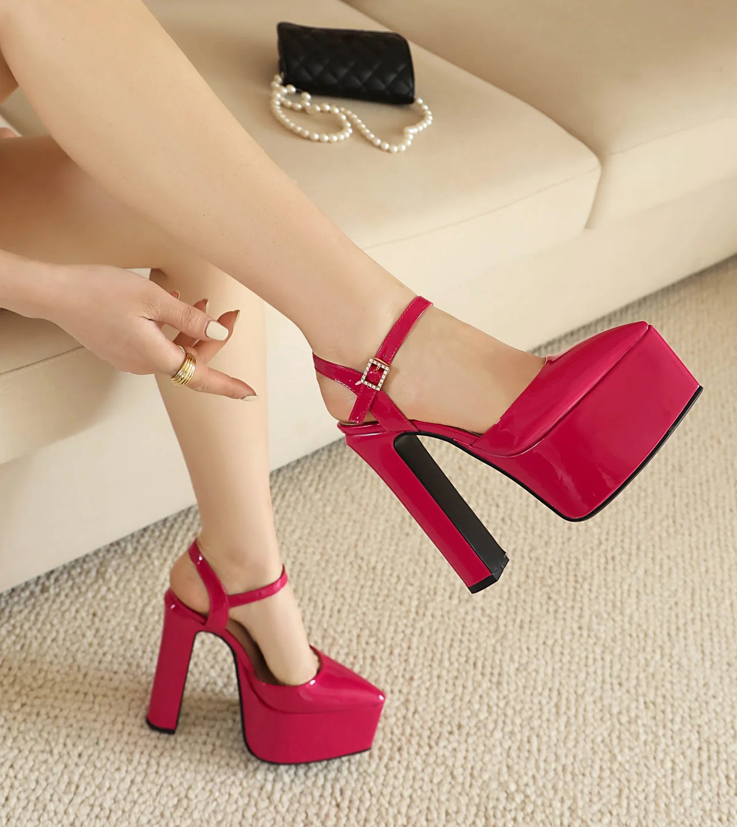 Platform Pointed Toe Sandals For Women Summer New Ankle Buckle Strap Gold Runway High Heels Large Size 43 Wedding Party Shoes