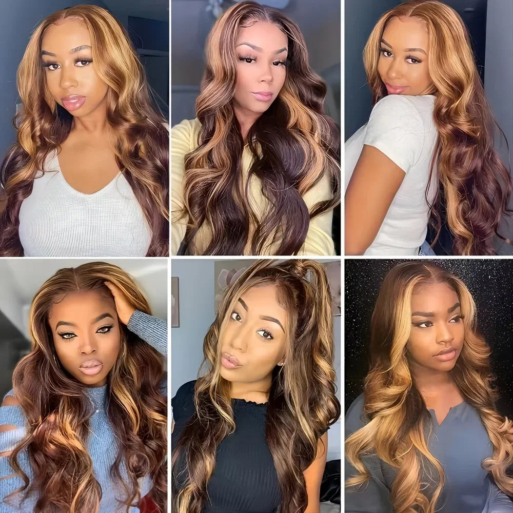 Honey Blonde P4/27 Colored Body Wave Highlight Human Hair Wig 13x6 HD Lace Frontal Wig Pre-plucked 13x4 Hd Lace Front Hair Wigs