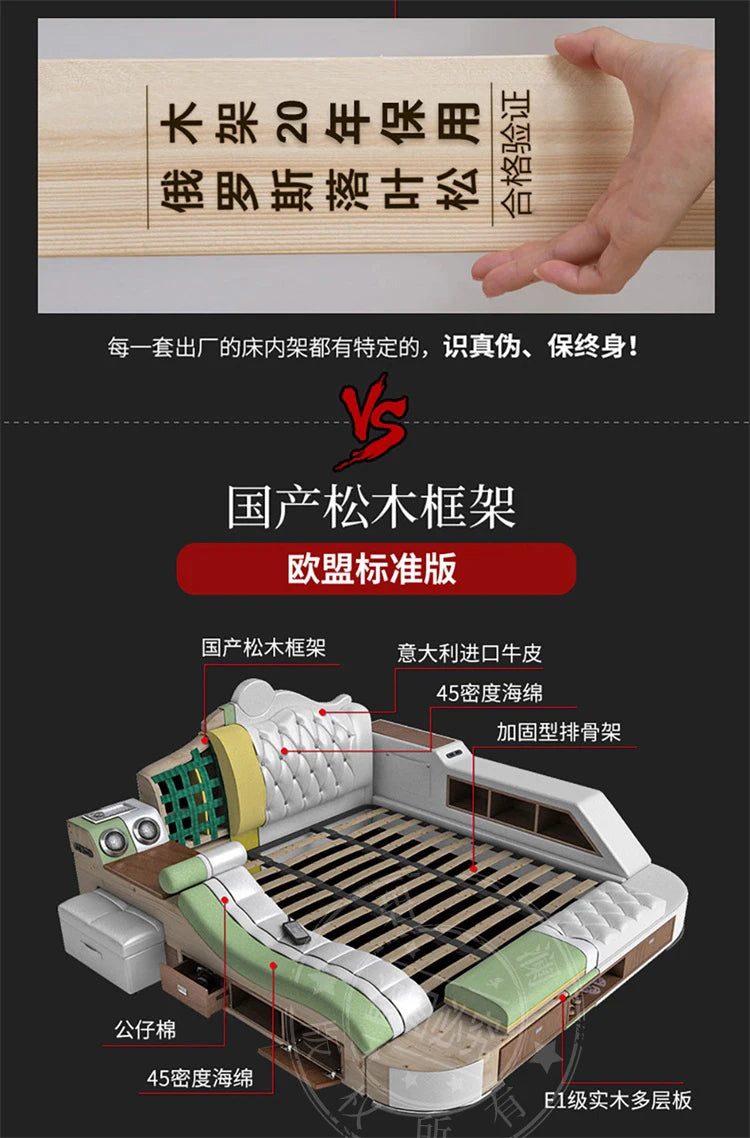 Headboard Storage Double Bed Queen Drawers King Size Smart Bed Luxury Princess Modern Letto Matrimoniale Bedroom...