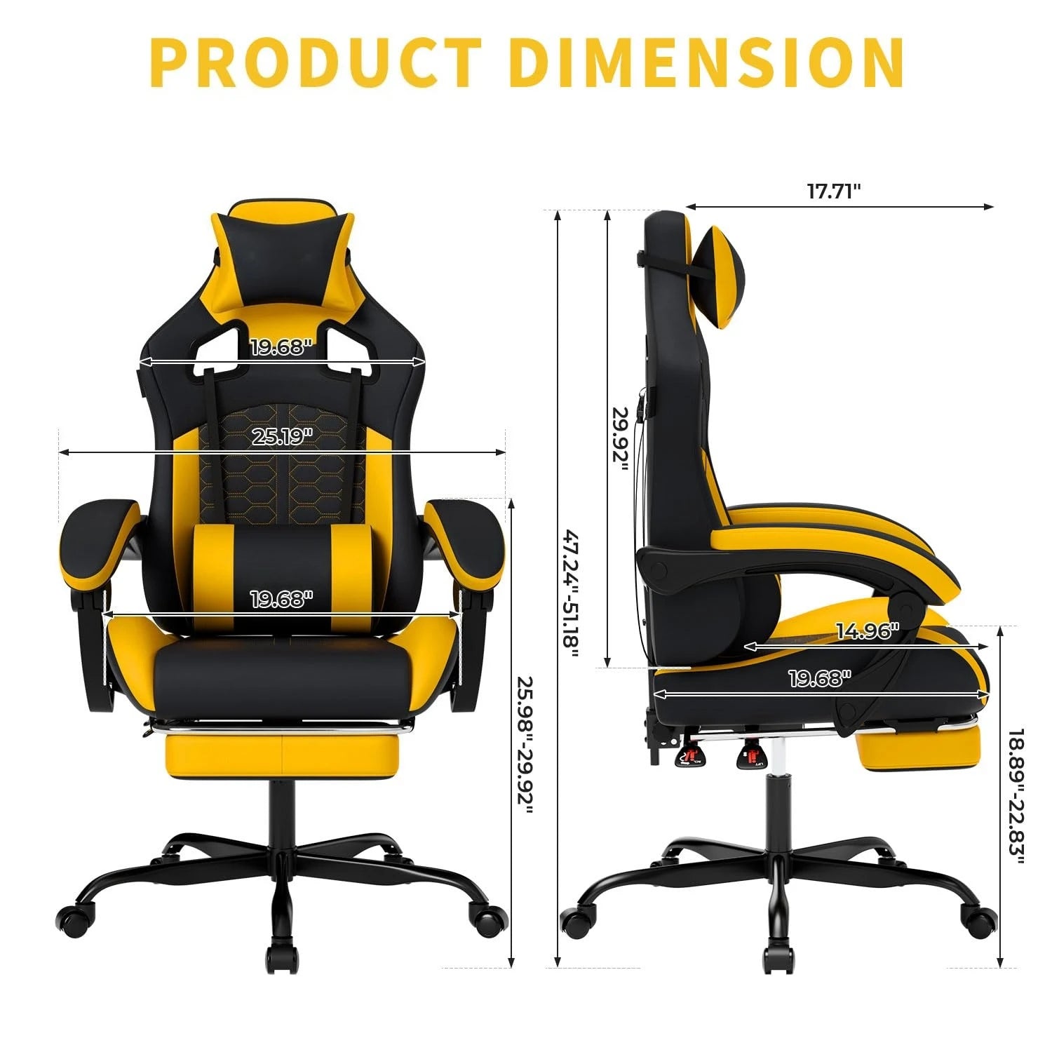 Ergonomic Massage Gaming Chair with Footrest Headrest Lumbar Support High Back PVC Leather 300LBS, Customized