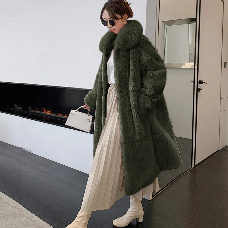 5XL Oversized Autumn Winter Faux Fur Coat Women Loose Long Plush Jackets Thick Warm OverCoat Female Large Fur Collar Parka 2023