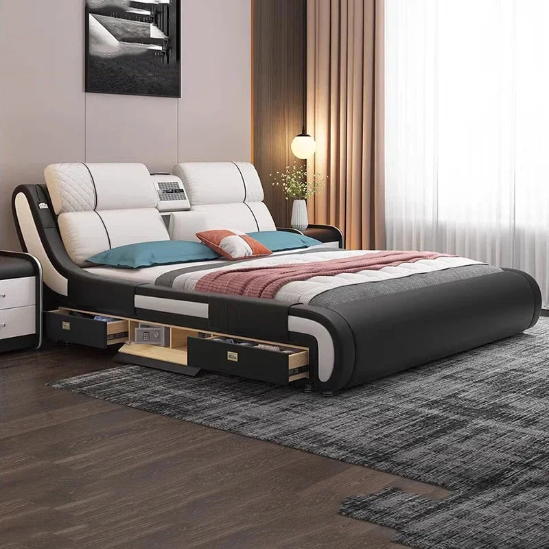 Modern Simple Massage Bed Luxury Water Proof Design Bedframe Double Bed Smart White Nordic Furniture | Kimlud Luxury Bed