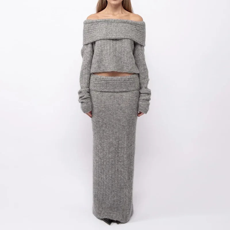 Knitting Off The Shoulder Long Sleeve Women'S Tops Skirt Women'S Sets Sweatshits Sweater Streetwear Wholesale Clothes