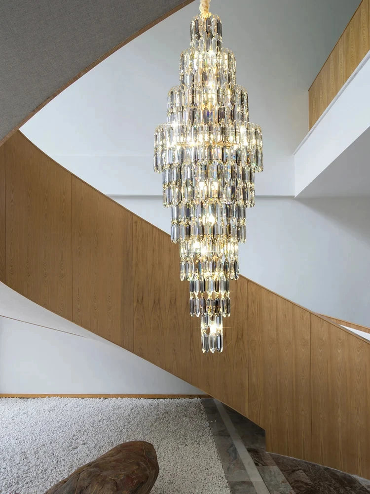 Duplex Building Chandelier Villa Living Room Crystal Lamp Hotel Luxury Chandelier High-end Spiral Staircase Long Chandelier