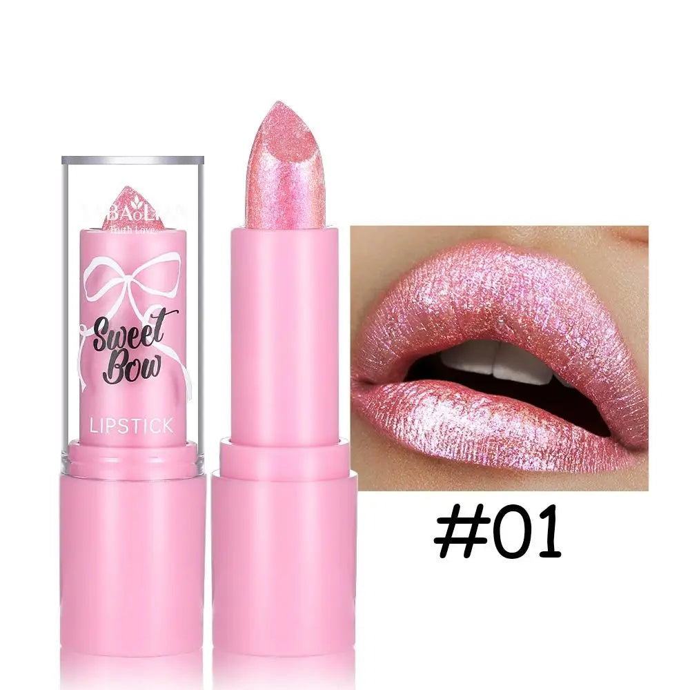 Metallic Pink Glitter Lipstick for Women, Long Lasting High Shine Diamond Nude Shimmer High Impact Full Coverage Sexy Lip Makeup