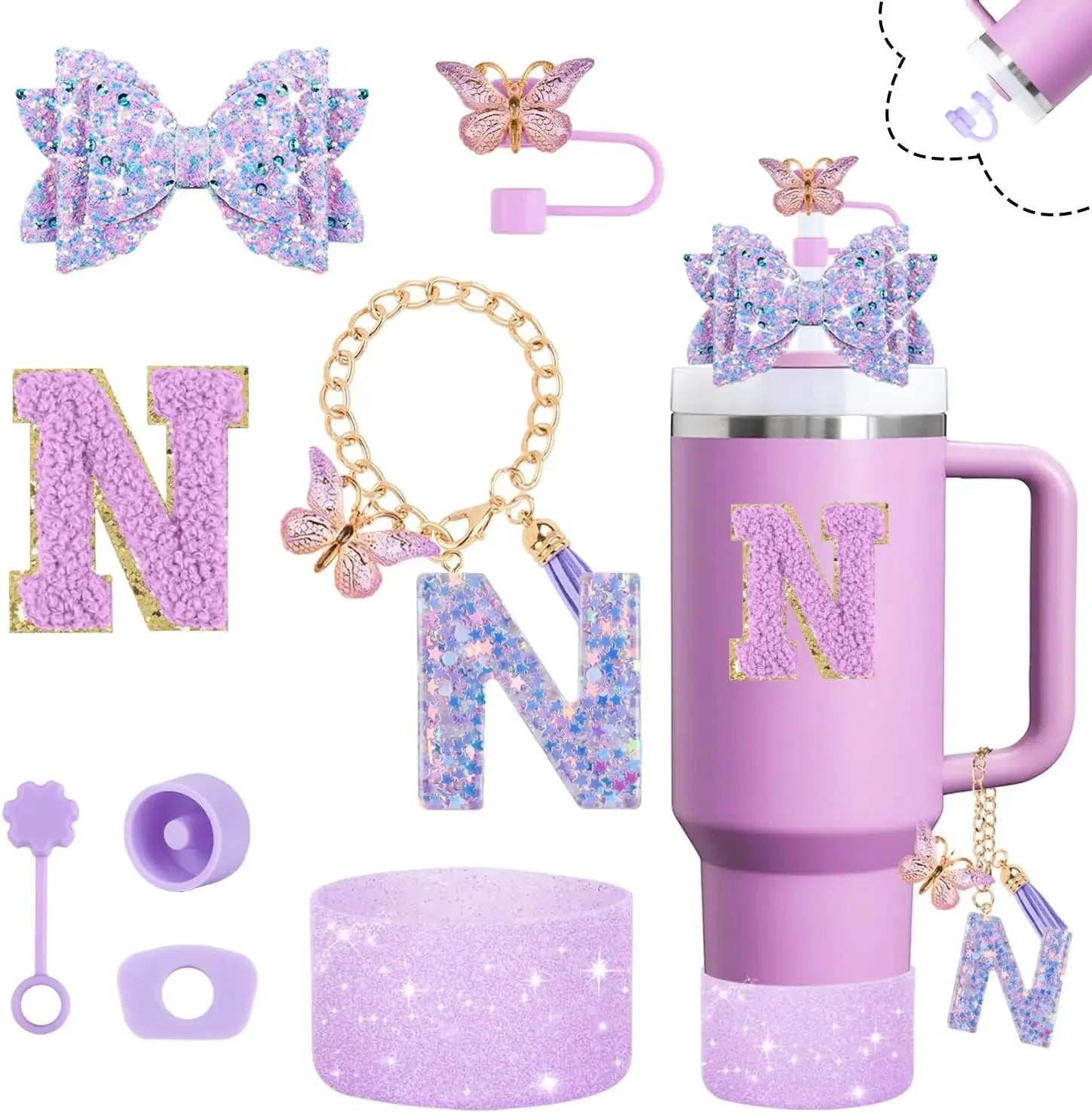 8pcs Cup Accessories Set 30oz 40oz tumbler Straw Topper Cover, Boot, Spill Proof Stoppers, Handle Charms Sticker for Stanley Cup