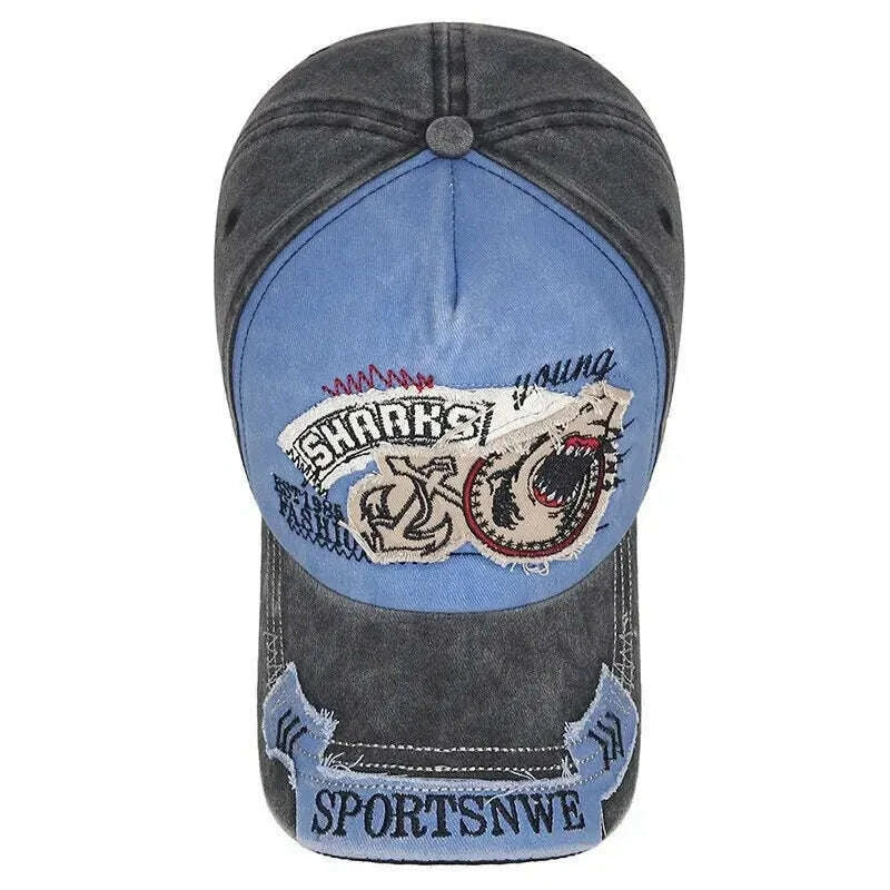 Four Seasons Washed Vintage Distressed Curvy Brimmer Cap Men's Women's Fashion Patch Embroidery Sun Cap Adjustable