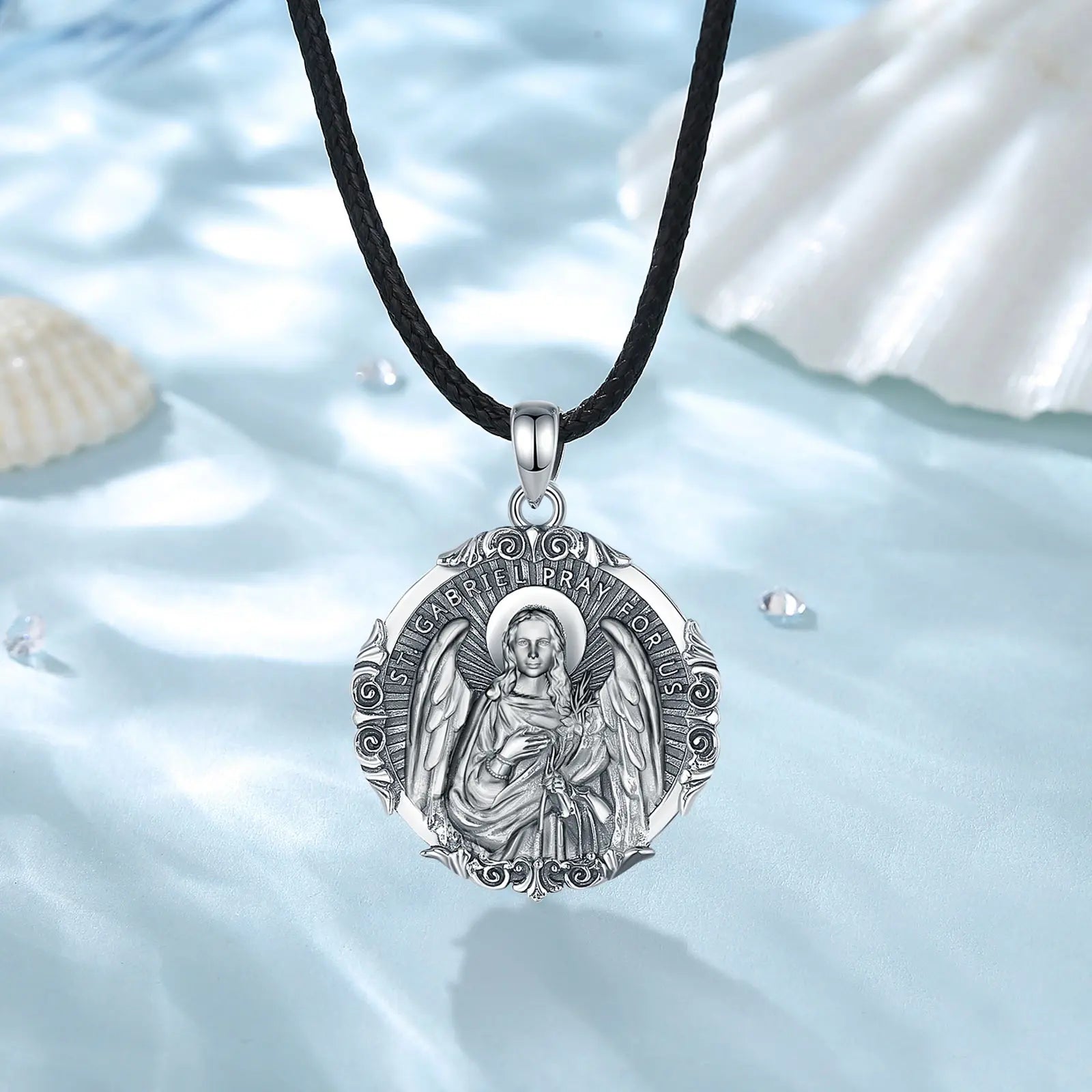 Eudora 925 Sterling Silver Saint Gabriel Archangel Necklace Vintage Amulet Pendant for Men Women Religious Believers Jewelry