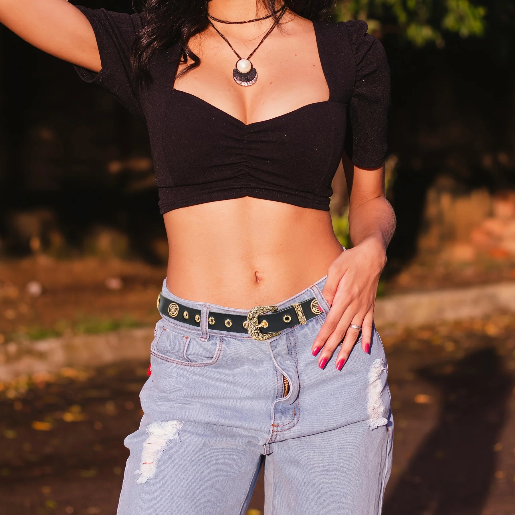 Women Studded Faux Leather Belt Fashion Western Punk for Womens Belts for Dresses Pants Jeans