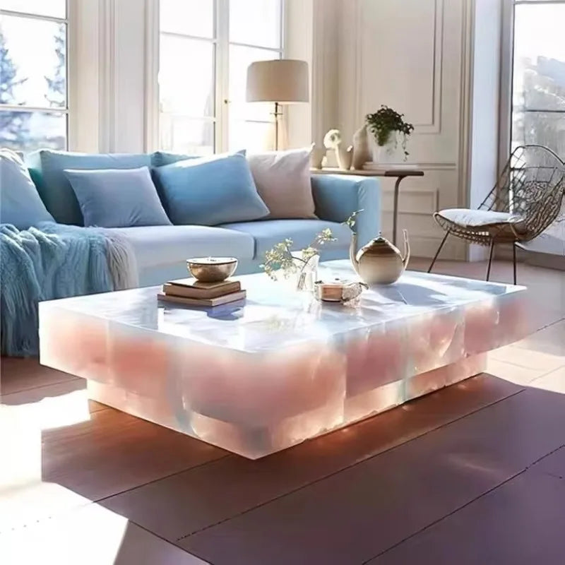 Square Ice Crack Onyx Luminous Coffee Table Tea Table for Bar Pub Restaurant 48'' 1200mm Back Lighted Translucent Furniture - Kimlud