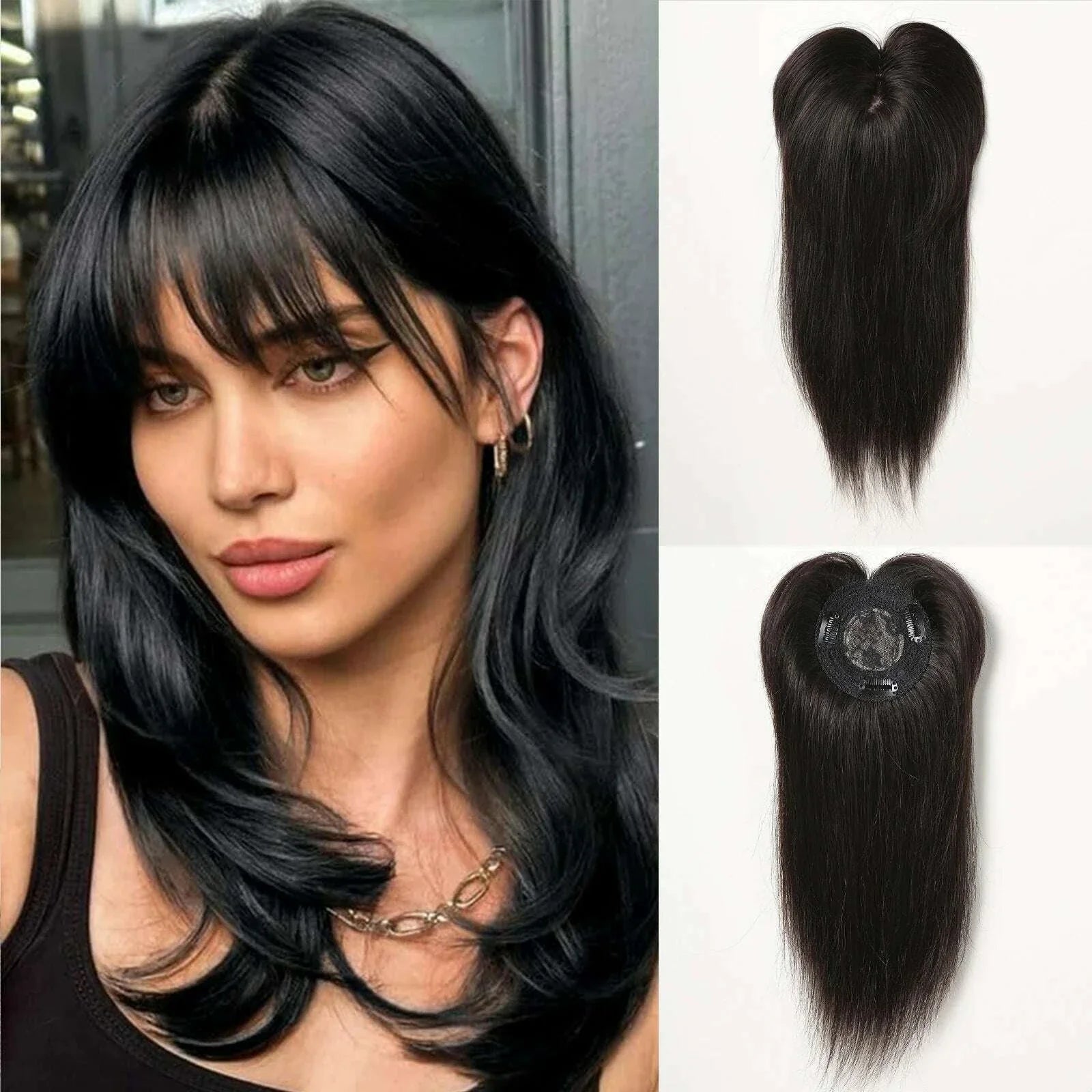 10/12/14 inches Hair Toppers for Women Brown Blonde Ombre Human Hair Toppers Silk Base Clips in Hair Extension Topper With Bangs
