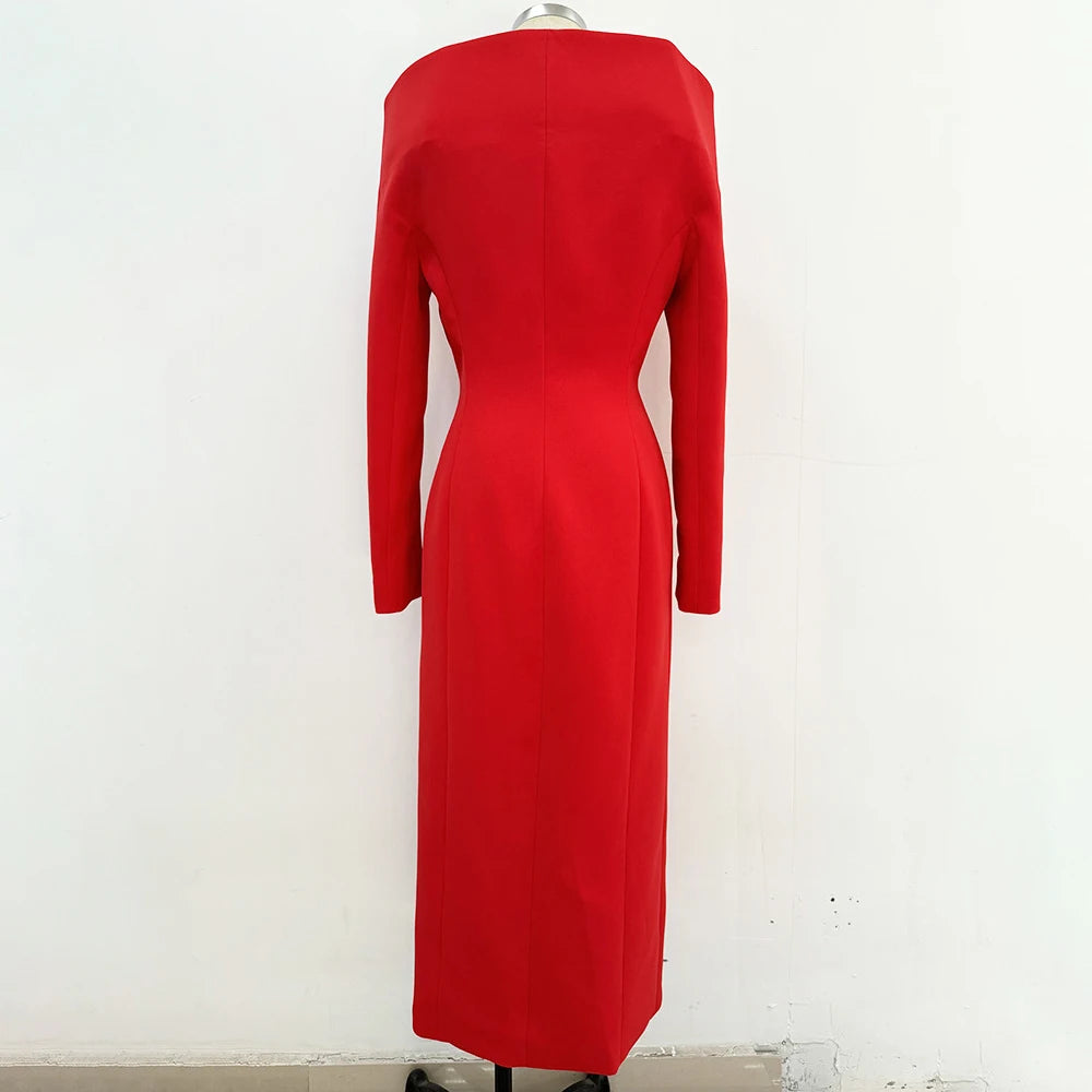 TWOTWINSTYLE Solid Slimming Designer Trench For Women V Neck Long Sleeve Patchwork Double Breasted Formal Coats Female Fashion