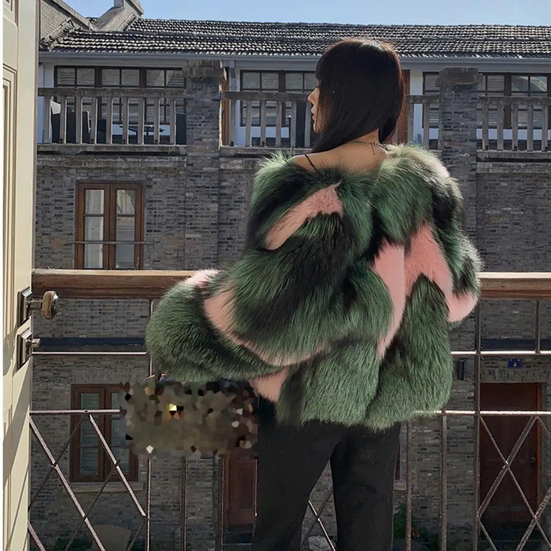 Luxury Fashion Woman Real Silver Fox Fur Short Jacket Coat Female Elegant Winter Warm Overcoat