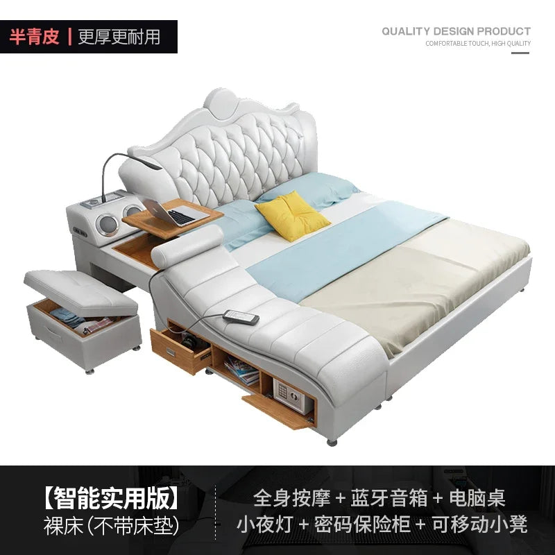 Headboard Storage Double Bed Queen Drawers King Size Smart Bed Luxury Princess Modern Letto Matrimoniale Bedroom...