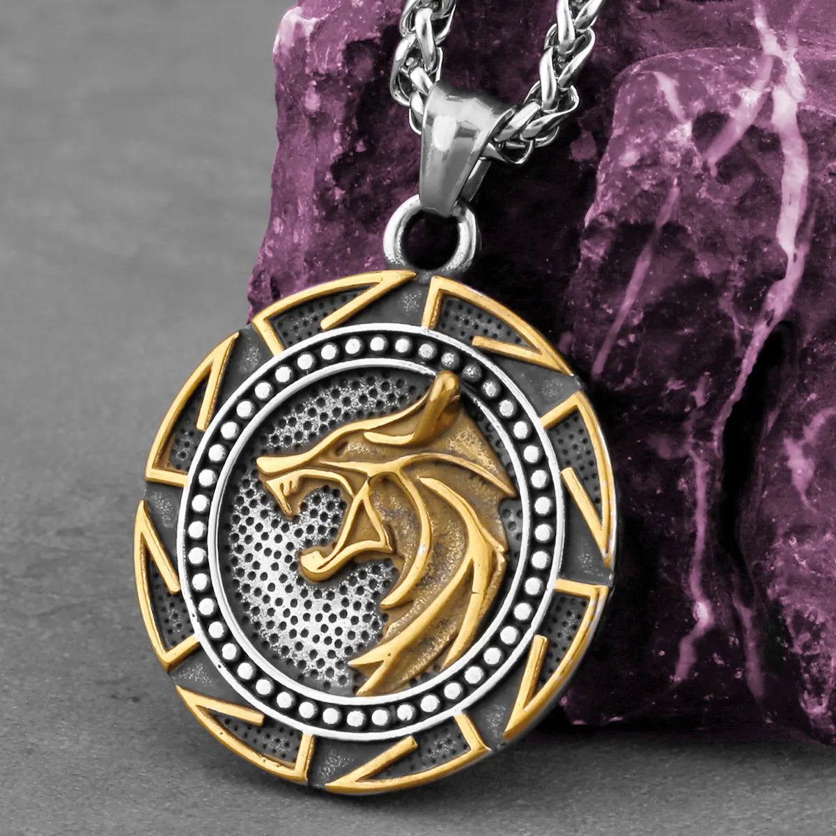 Vikings Odin Wolf Head Necklace Men's Stainless Steel Hip Hop Tree of Life Symbol Pendant Necklace Punk Biker Jewelry Wholesale