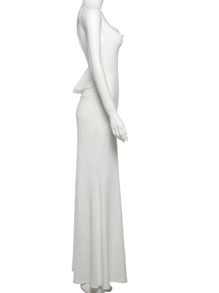 Cutenew Suspendency Maxi Dresses Women Silky Patchwork Backless Body-shaping Vestidos Female Solid Sexy Hot High Street Frock