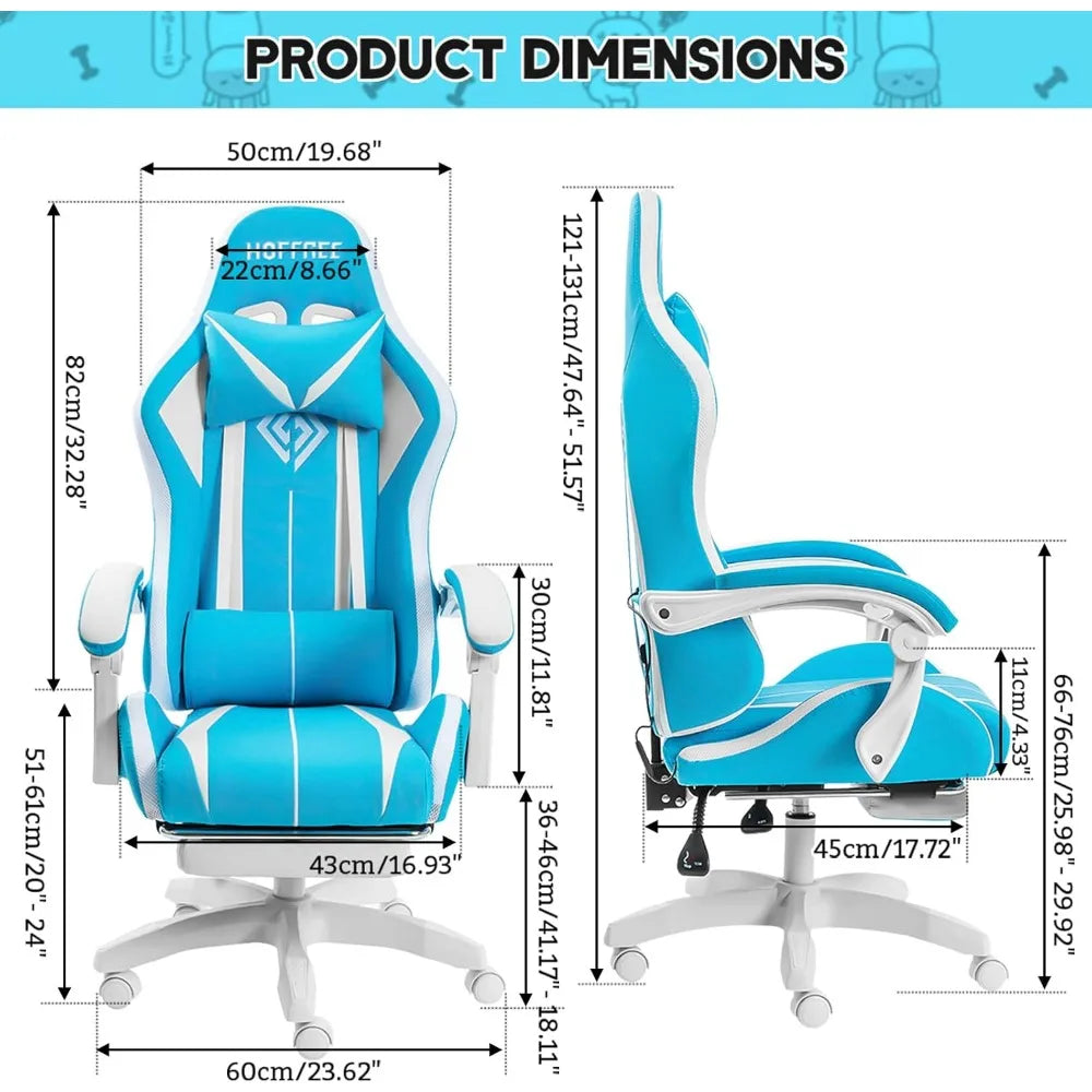 Ergonomic High-Back LED RGB Gaming Chair with Massage, Adjustable Lumbar Support and Footrest for Comfortable Video Gaming Exper