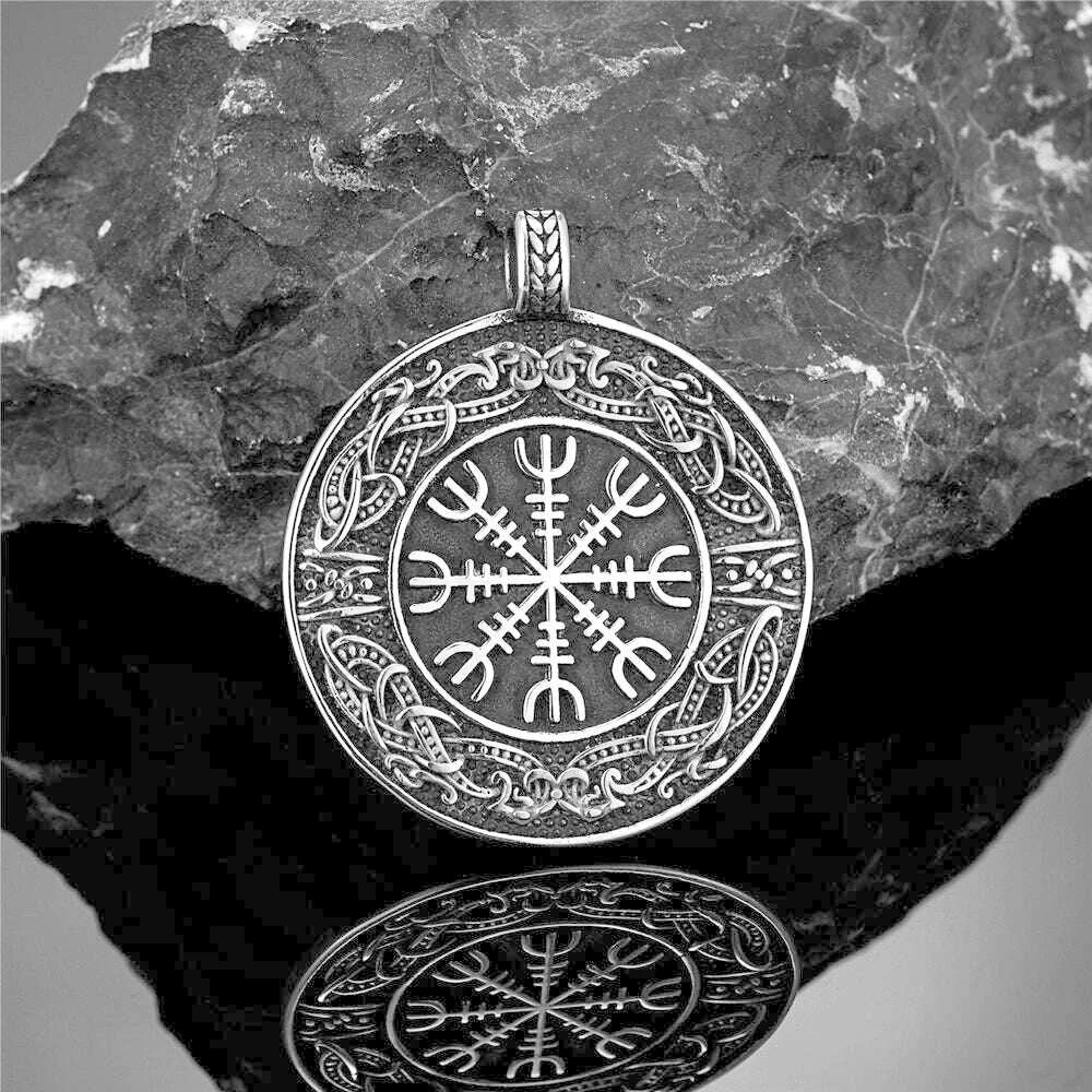 Vintage Ouroboros Vikings Rune Compass Necklace Men Norse Amulet Stainless Steel Pendant Genuine Leather Chain Icelandic Jewelry