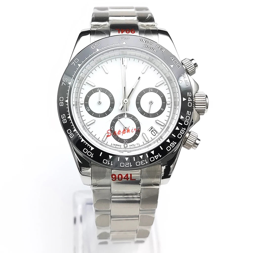 20 color Business 39mm Quartz Watch Men's Timing Sapphire Crystal VK63 Movement Calendar Luminous Blue Dial Stainless Steel Stra