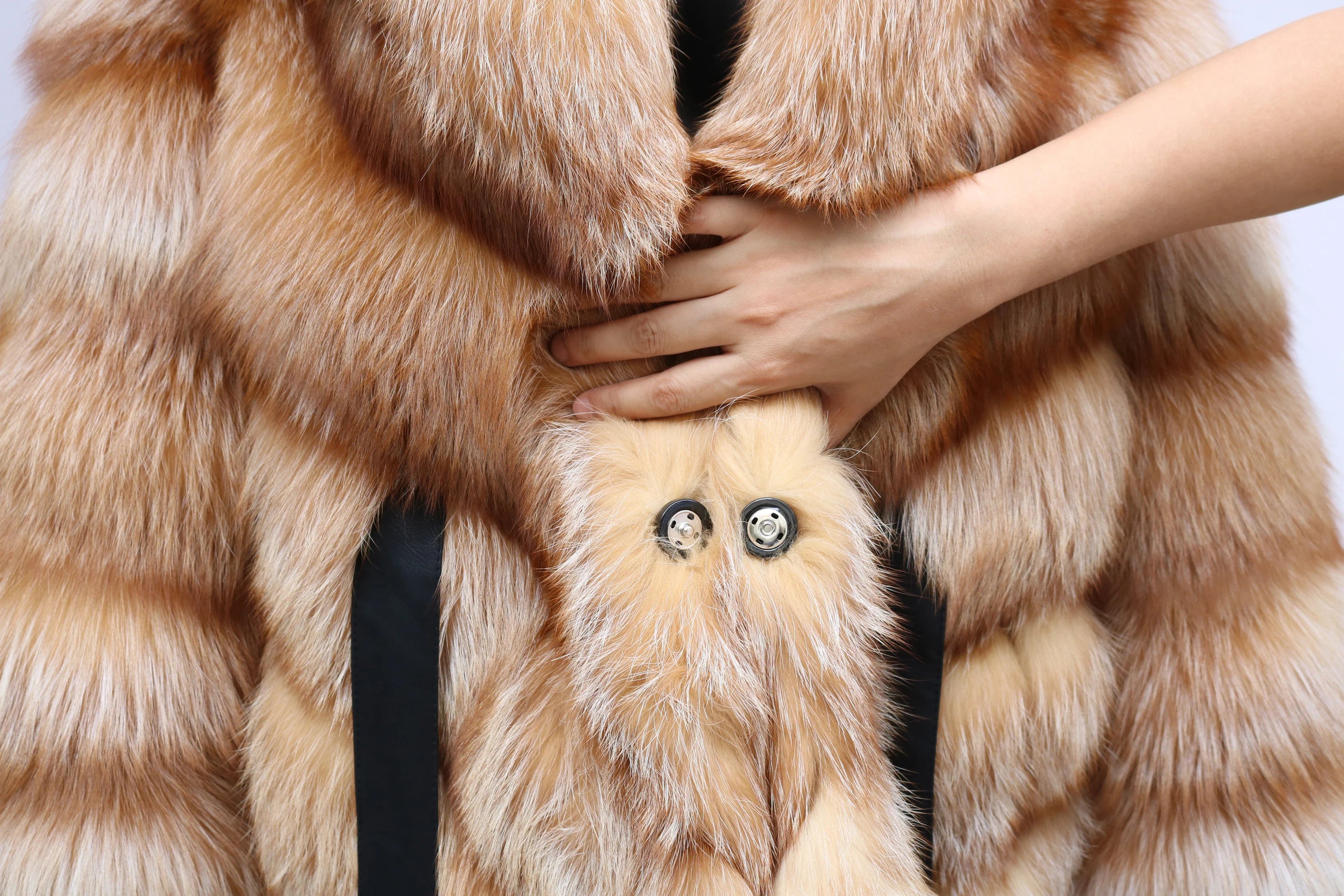 Hot Sale GoldRed Women's Hooded Fox Fur Coat with Batwing Sleeves Double-Sided Natural Fur Jacket Ladies Outerwear