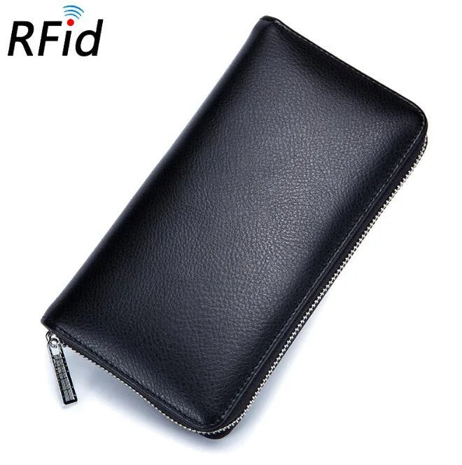 Men wallet genuine leather passport RFID long large capacity organ mobile phone multi function card holder unisex wallets