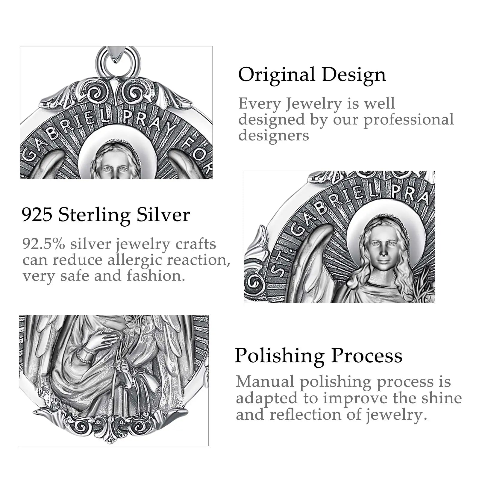 Eudora 925 Sterling Silver Saint Gabriel Archangel Necklace Vintage Amulet Pendant for Men Women Religious Believers Jewelry