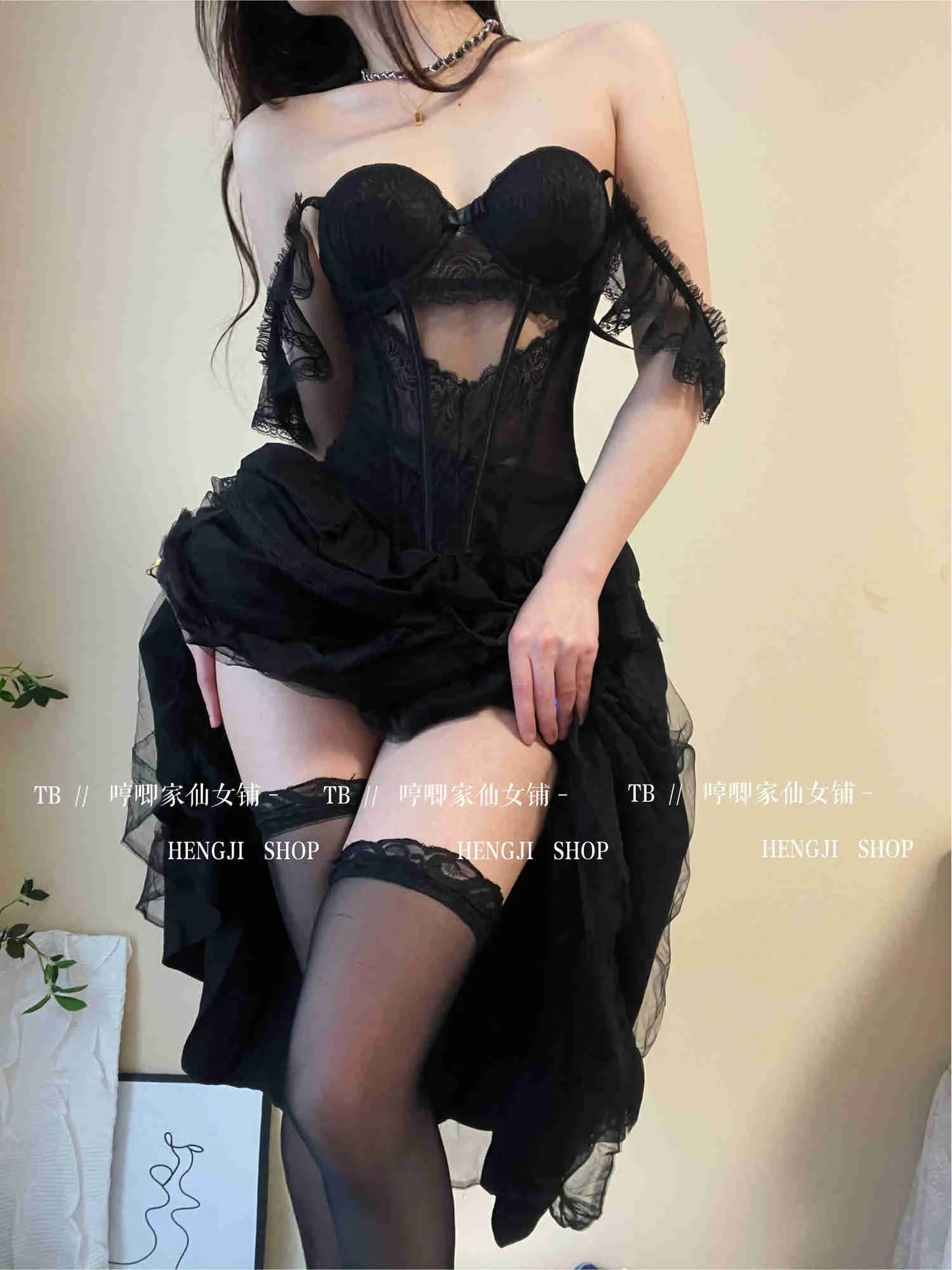 WOMENGAGA Fairy Lace Mesh Sexy Black Mini Tank Summer Beach Dress Elegant Ruffles Tops Autumn Sweet Korean Women 2022 CP8L
