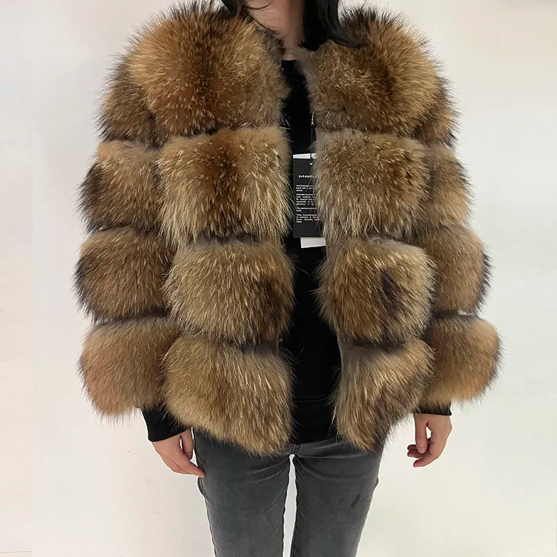 2024 maomaokong Super Hot Winter Women Luxury Thick Real Raccoon Fur Coat Natural Fox Fur Jacket Plus Size Jackets Female Vest