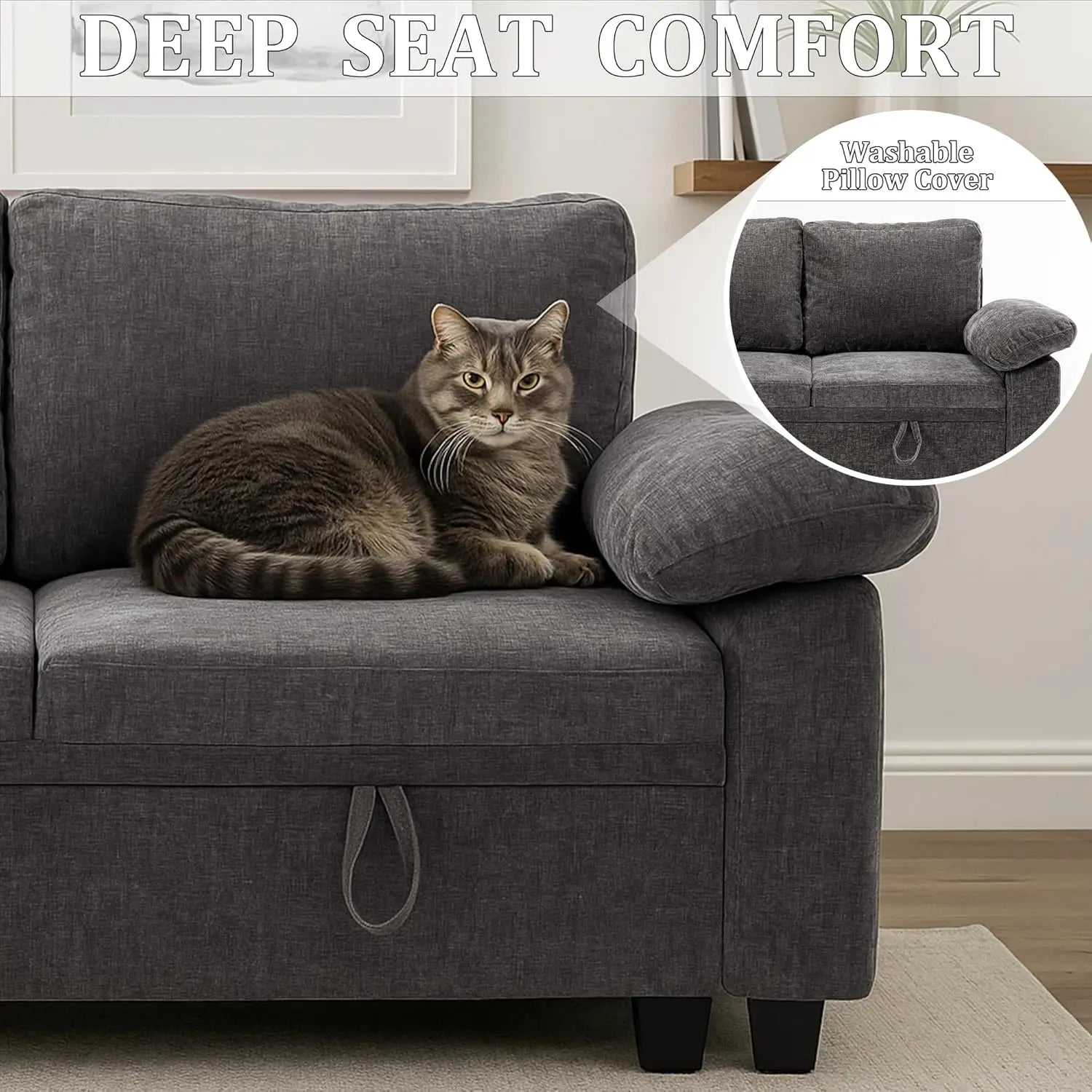 108 Inch Sectional Sleeper L Shaped Sofa with Pull Out Bed, 7 Seat Modular Sectional Sofa with Storage, Modern,...