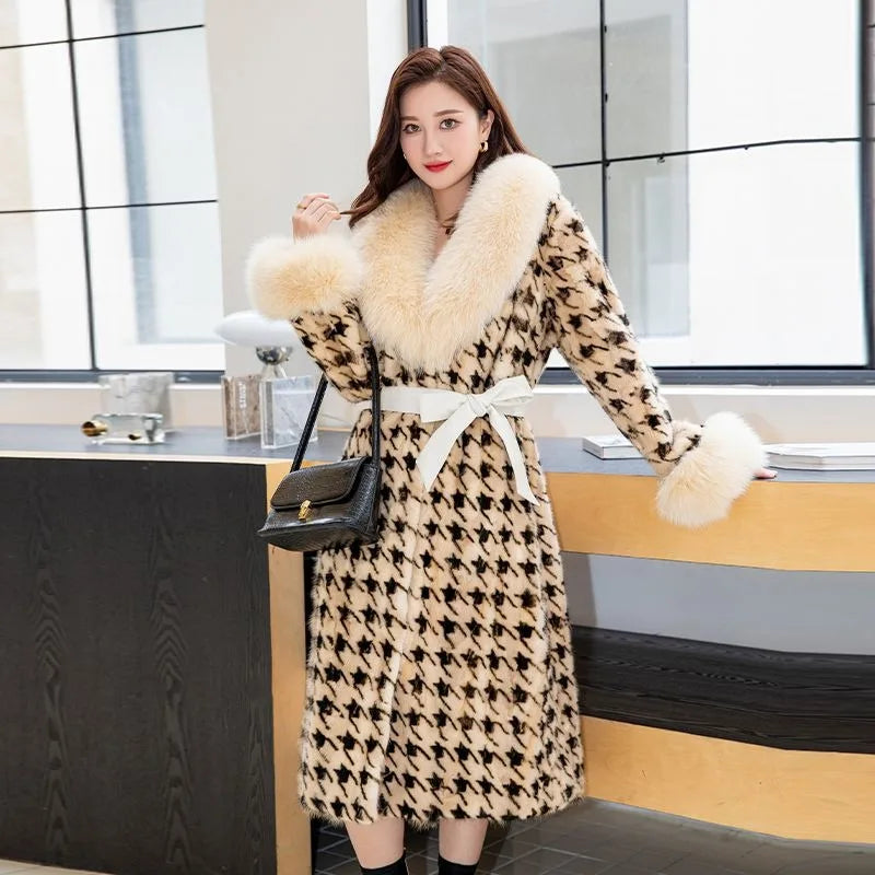 Women's Long Thickened Oversized Fox Fur Collar Warm Genuine Mink fur Coat Fashion New high quality Real Fur Coat