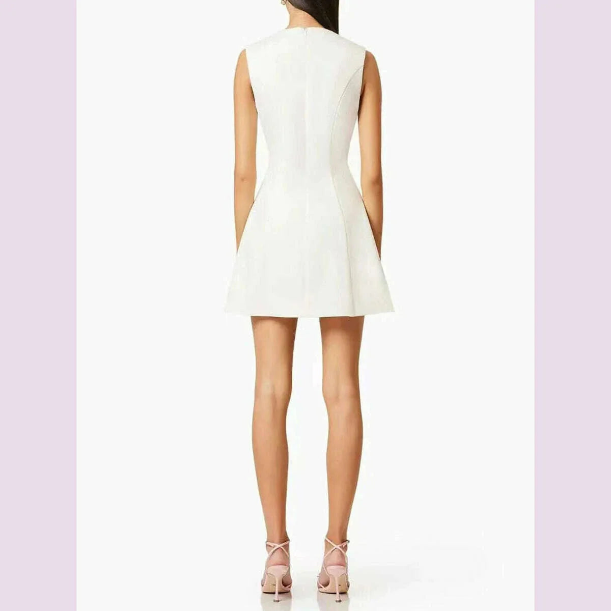 TWOTWINSTYLE hit color spliced appliques slimming dresses for women o neck sleeveless high waist temperament mini dress female