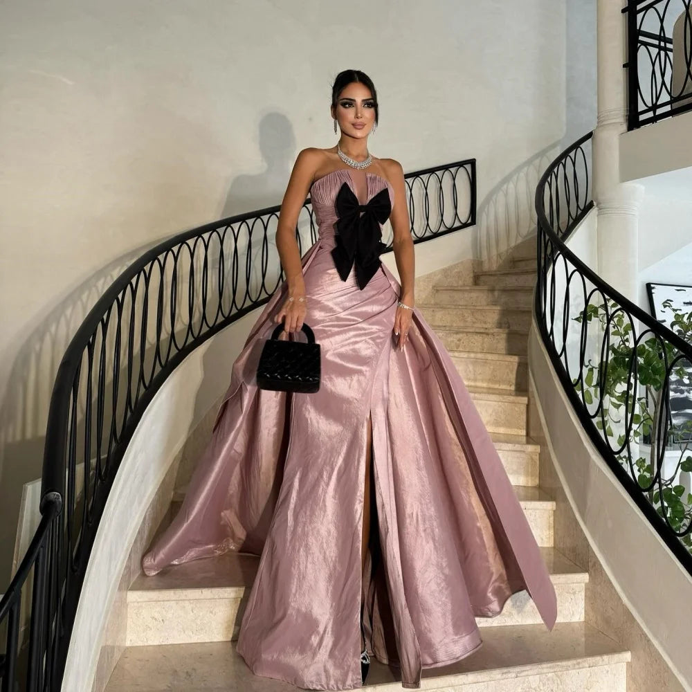 Customized Bow Pleat Strapless A-line Long Dresses Bespoke Occasion Women Luxury Evening Elegant Party Gown High Quality