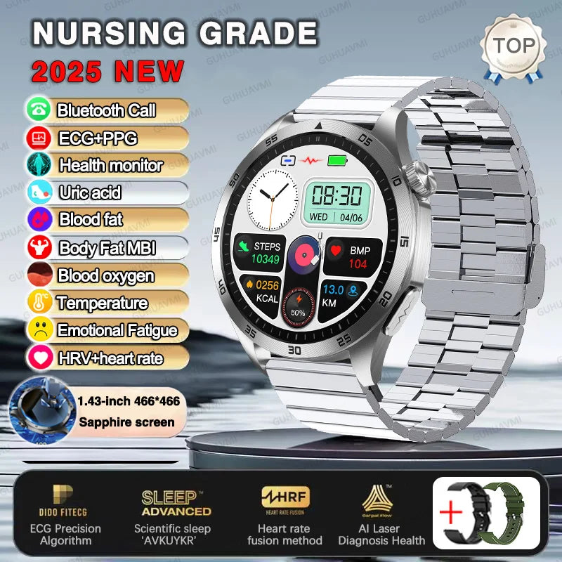 2025 New For Huawei ECG+PPG Laser Treatment Health Smart Watch Three highs Clock Blood pressure Heart rate Men HD Call Bracelet