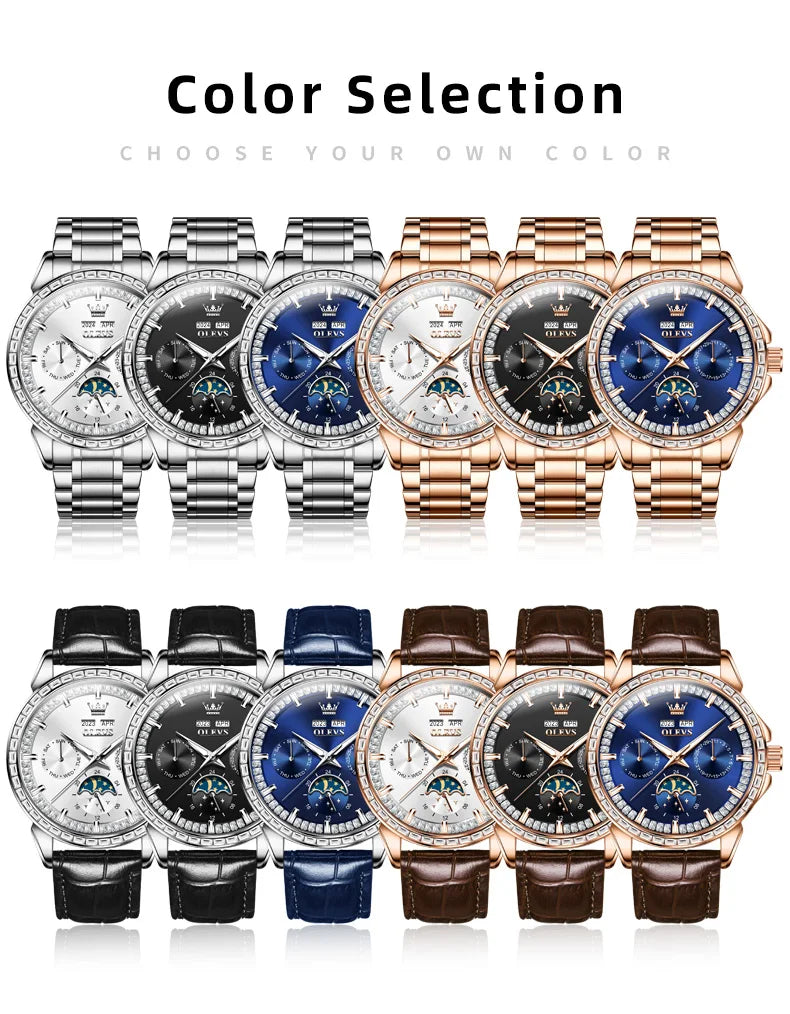 OLEVS 6695 Watch For Men Original Moon Phase Automatic Mechanical Man Watch 30M Waterproof Luminous Week Date Display...