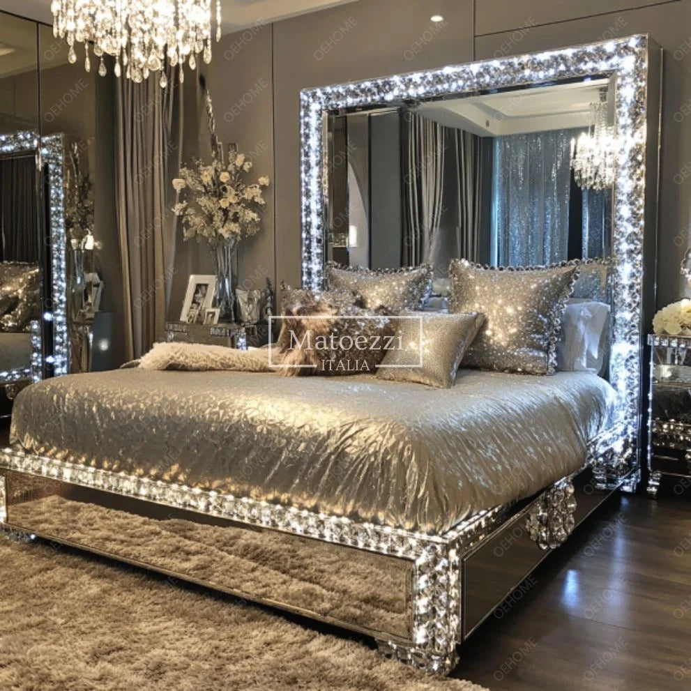 Modern Diamond Mirror Bed Bedroom or Hotel Villa Luxury Bedroom Furniture - Kimlud