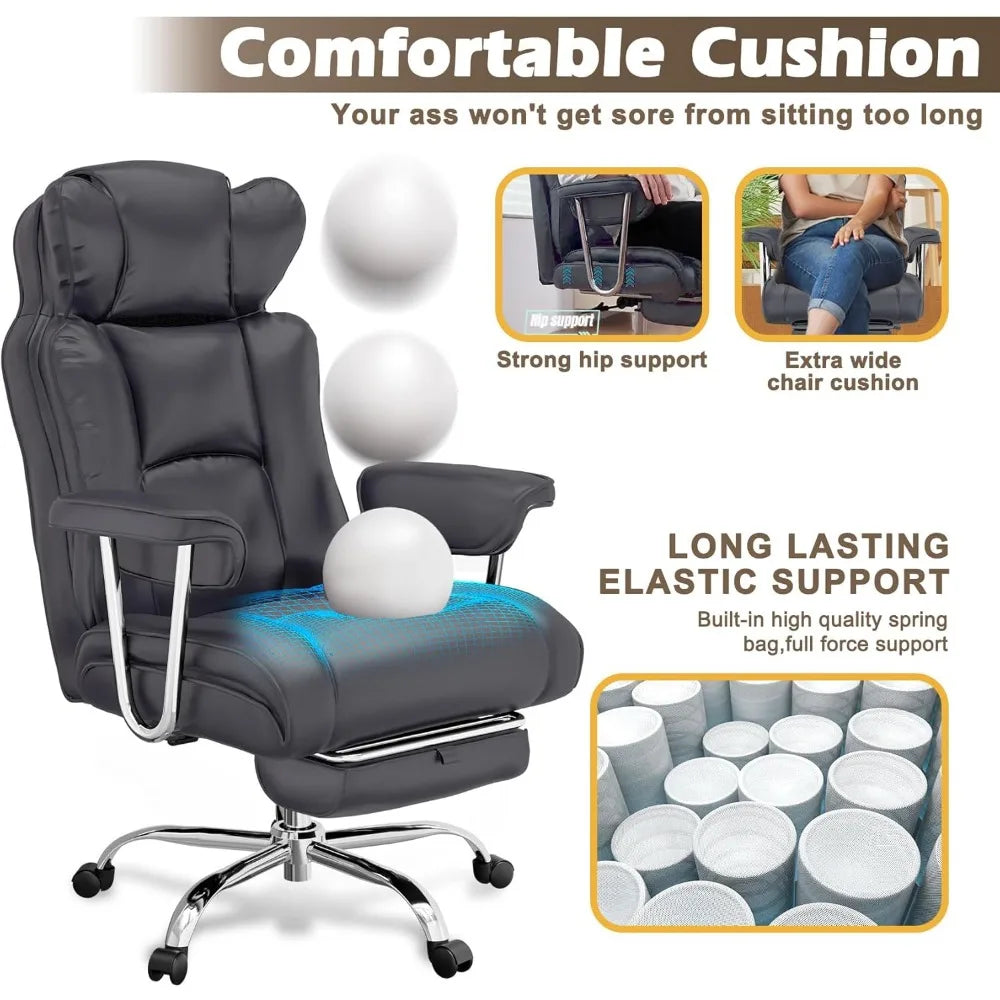 ergonomic large-size executive reclining office chair with footrest and adjustable high back leather seat