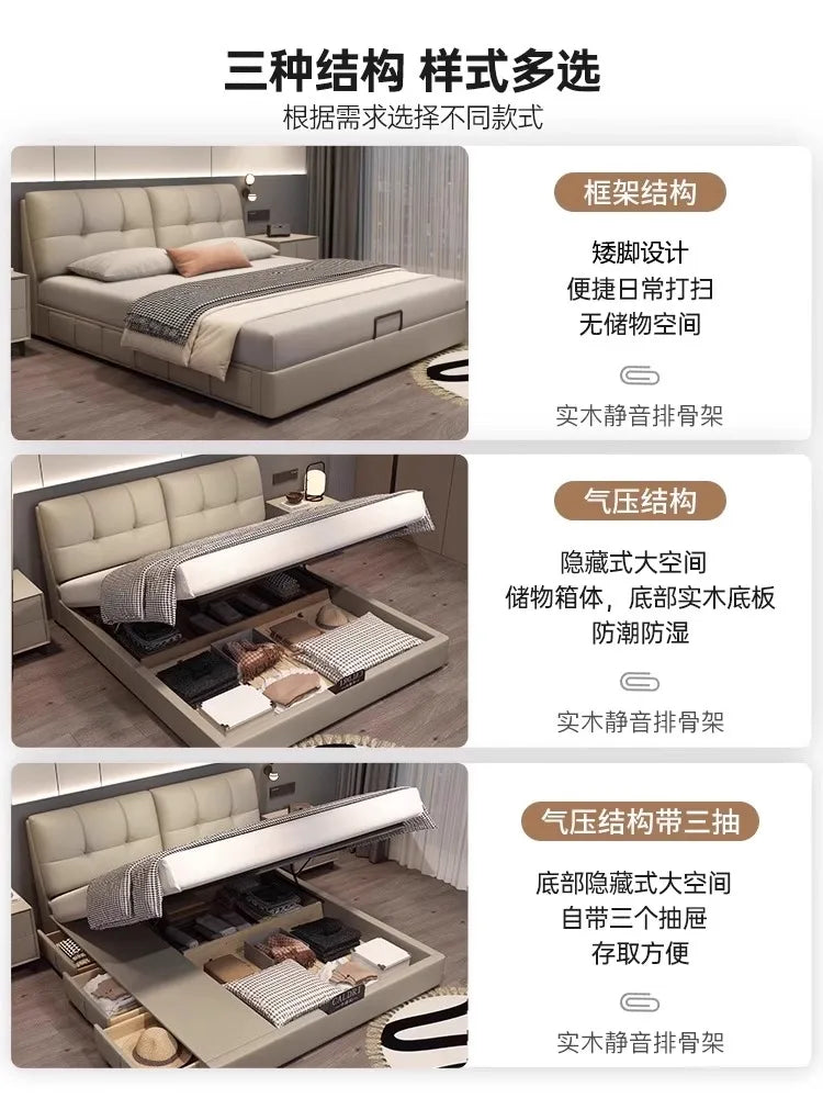 Storage Leather Double Bed Modern Minimalist Frame Luxury Double Bed Cheap Storage Camas Matrimoniales Bedroom Furniture...