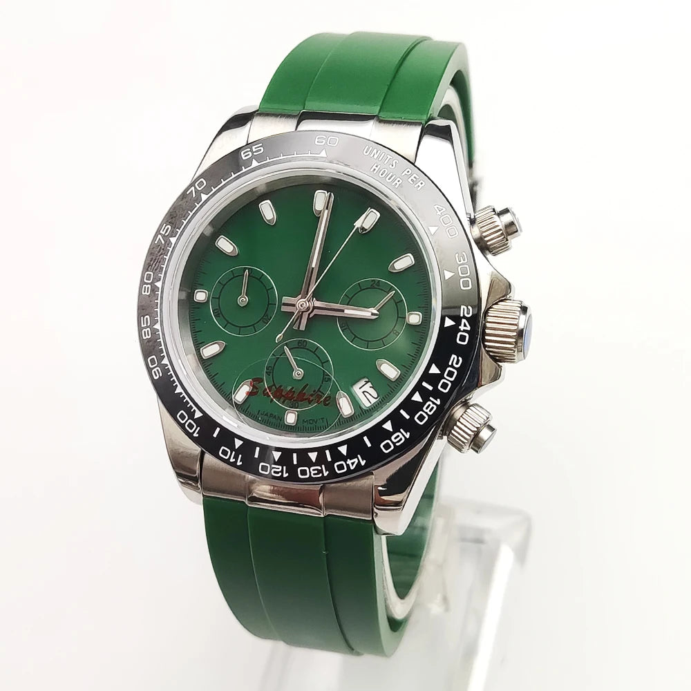 20 color Business 39mm Quartz Watch Men's Timing Sapphire Crystal VK63 Movement Calendar Luminous Blue Dial Stainless Steel Stra