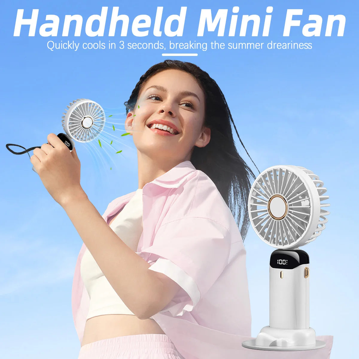 5 Speed Adjustable Intelligent Digital Display USB Folding Neck Hanging Fan Portable Charging Model Portable Cooling Device