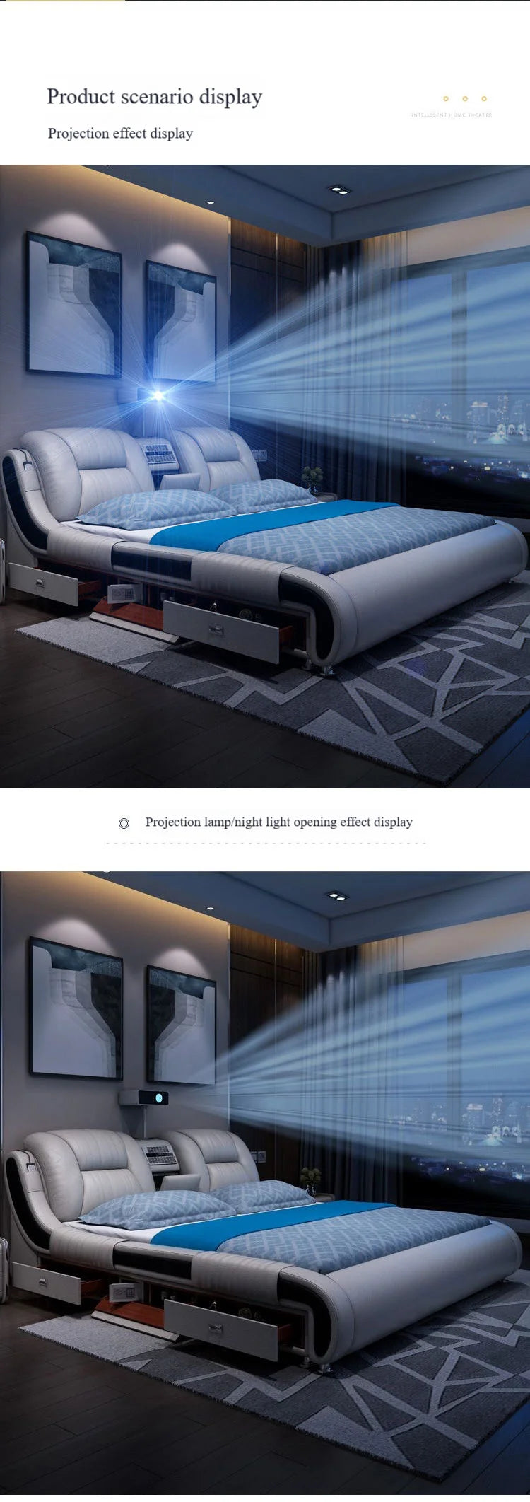 Modern Luxury Bedroom Furniture Smart Electric Massage Up-holstered Beds king Size Double Bed Mattress Plus Frame with...