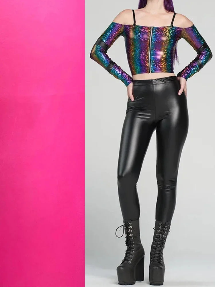 Women High Waist Stretch Faux Leather Seameless Leggings Ladies Solid Color PU Bodycon Pencil Pants Sport Party Trousers Custom